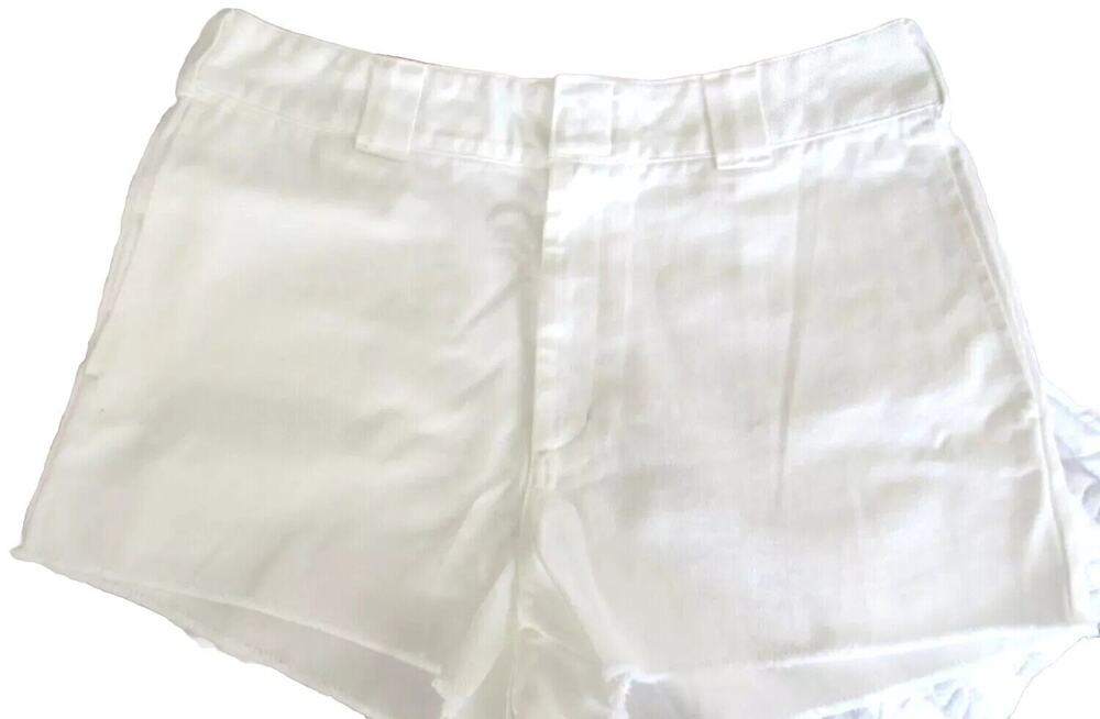 Shorts Women's White Dickies Junior Size 11/30 Frayed Work Short High Rise Twill